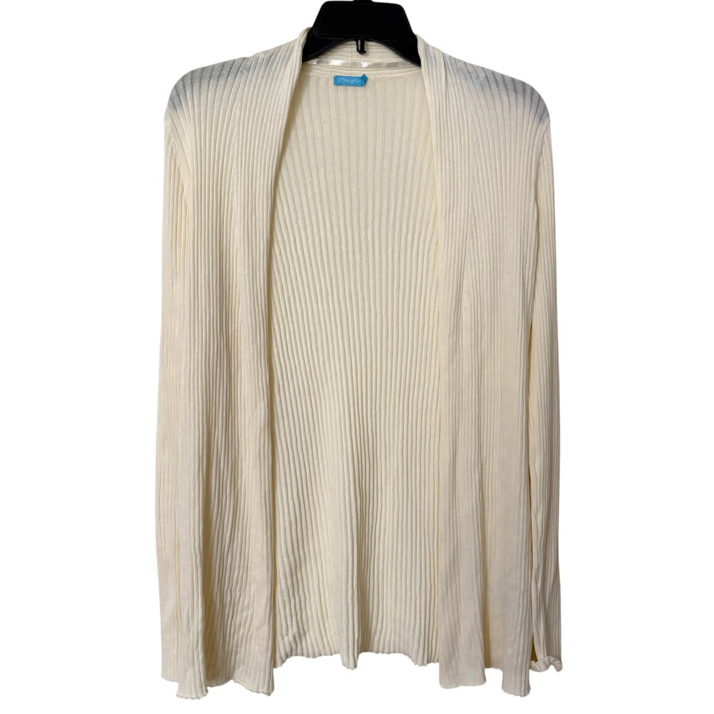 J.McLaughlin Womens Small Cardigan Cream Ribbed Open Front Cotton Modal Sweater